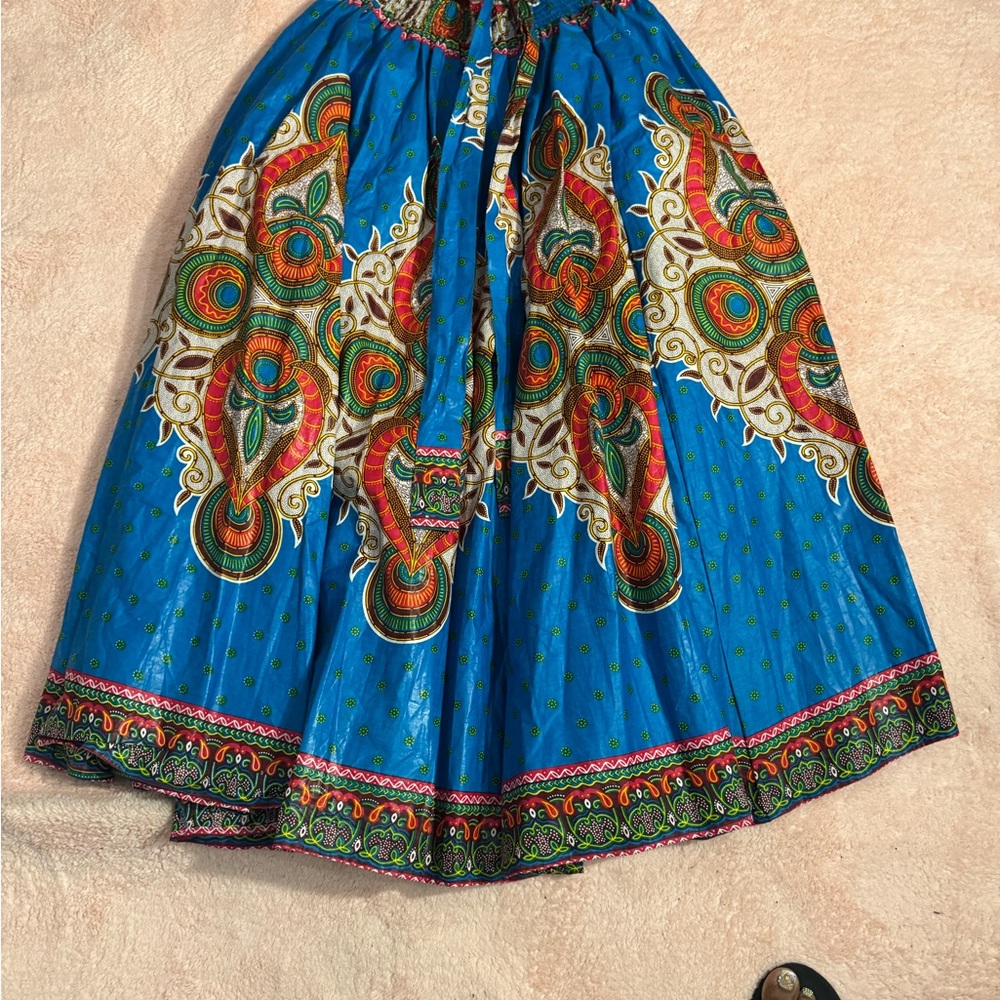 Bohemian Blue Printed Midi Skirt